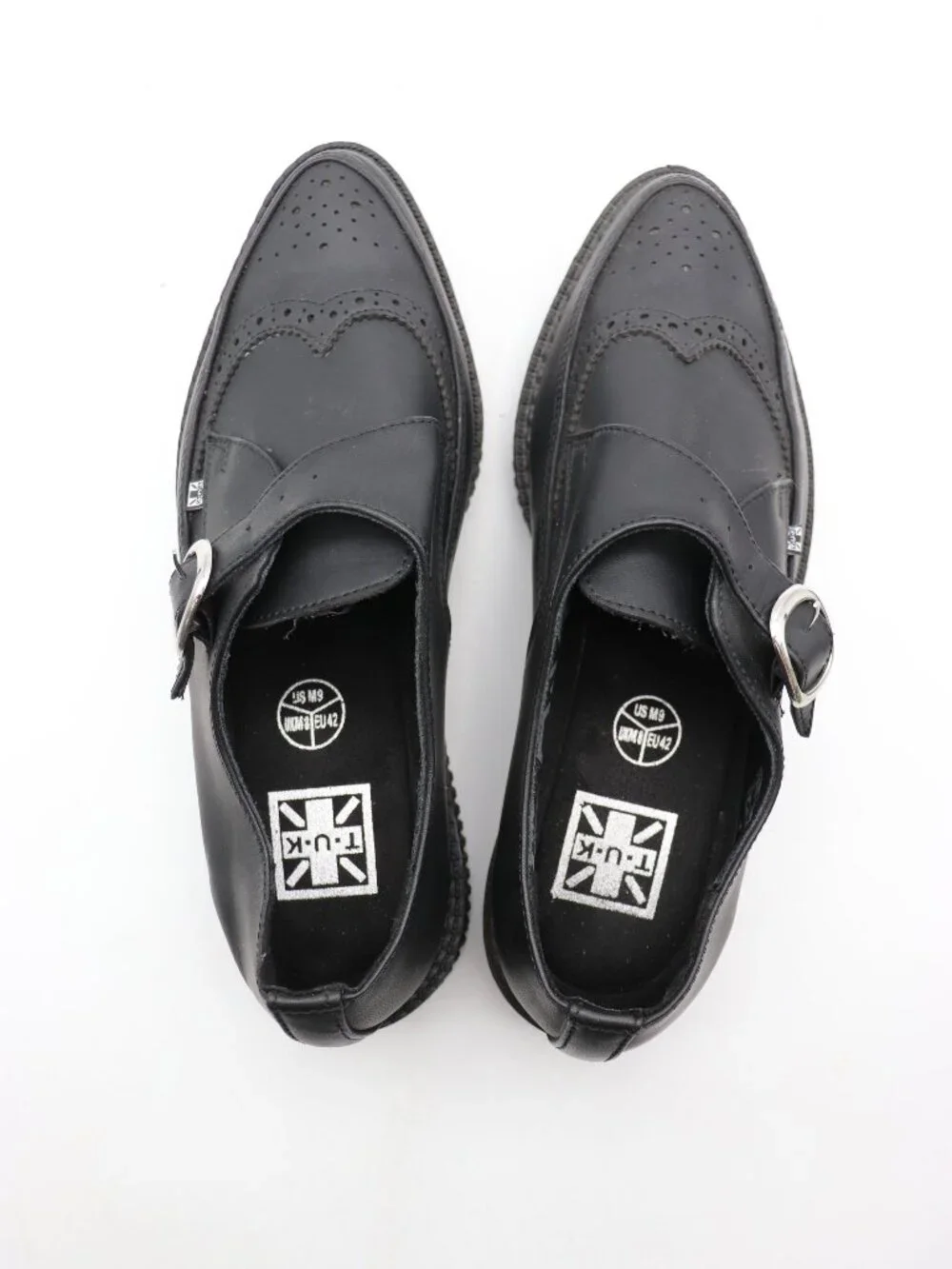T.U.K. Black Tukskin Wingtip Point Creeper Women's 11 Men's 9 Buckle Shoes